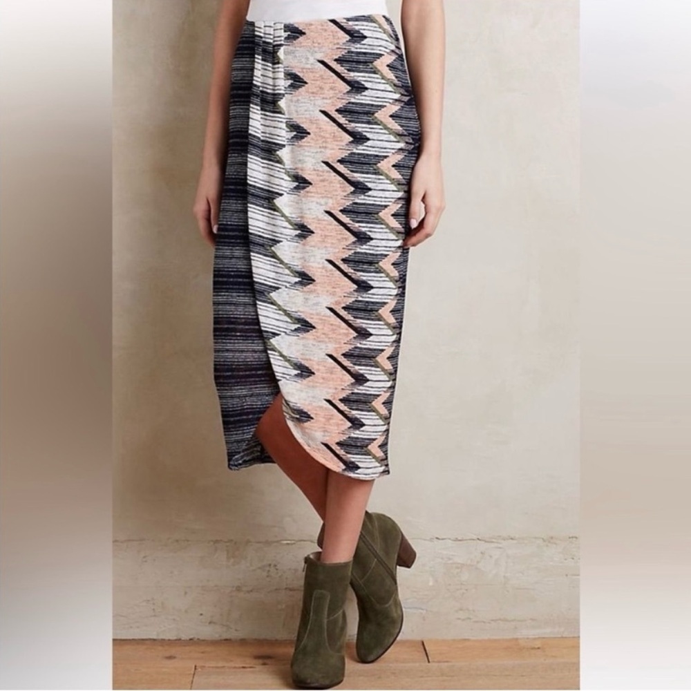 Anthropologie Maeve Midi Shirt Womens Small Plata Chevron Navy Blue Aztec